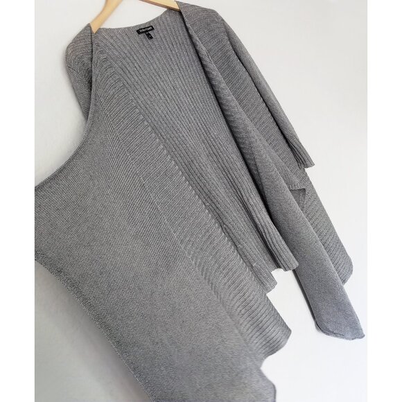 Eileen Fisher Linen Silk Blend Rib Knit Open Front Waterfall‎ Cardigan M Gray - Picture 7 of 16